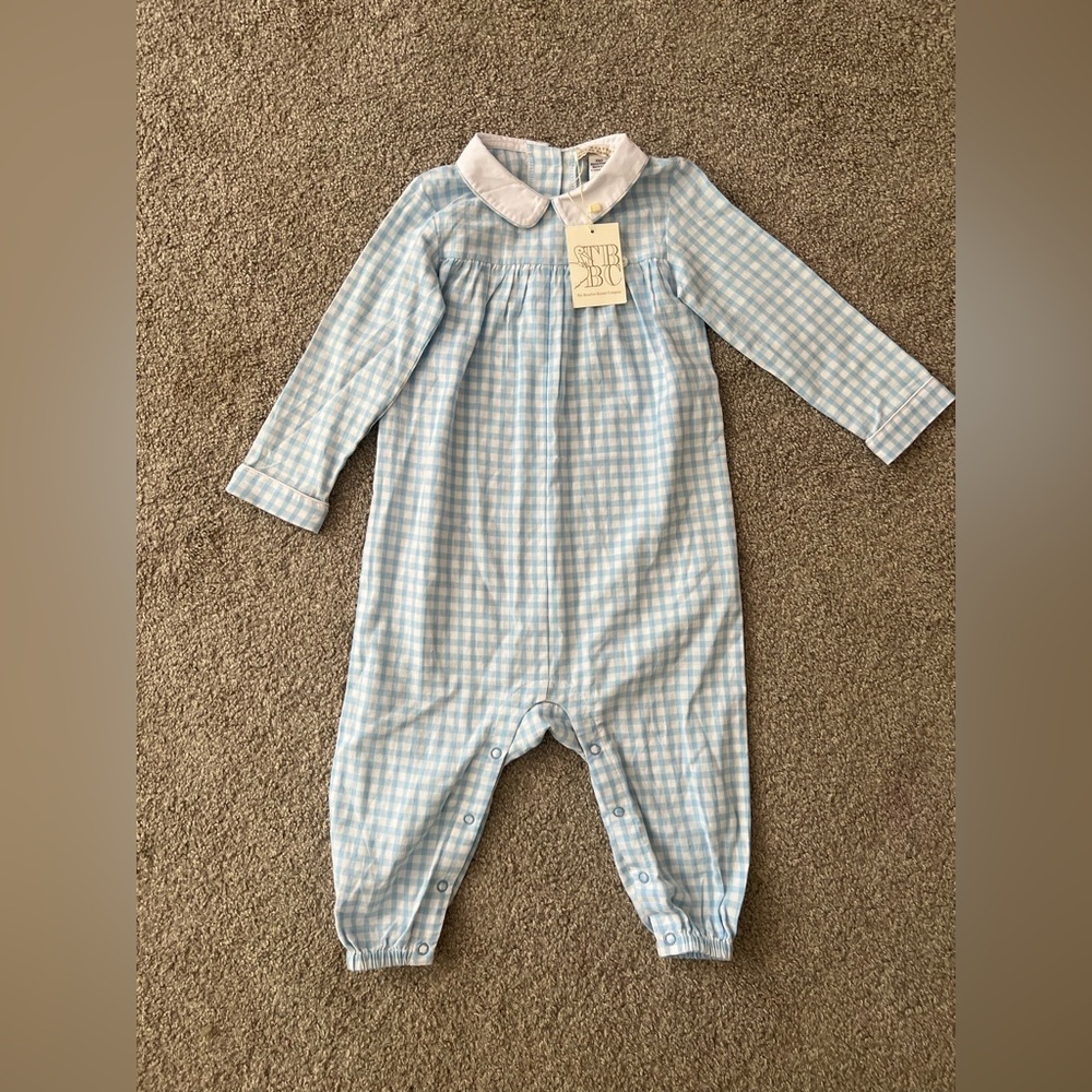 The Beaufort Bonnet Company Light Blue Checkered Footie
